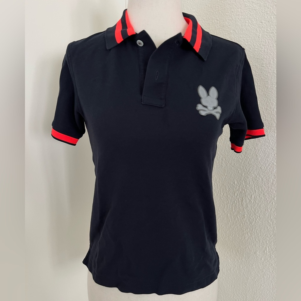 Psycho Bunny Navy Blue Kids Polo Shirt With Light Reflective Logo Medium